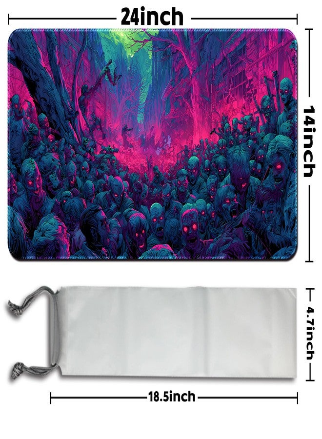 April Space MTG Playmats(Stitched) Size 24x14 in with Card Zones Storage Bag (Zombies are Attacking-No Zone) - Image 2